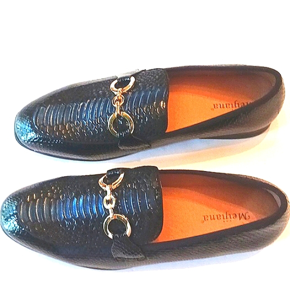 NWOT Meijiana Dress Shoes W/Gold Hardware Black Top Blue Middle Accents Size 9 - Picture 9 of 13